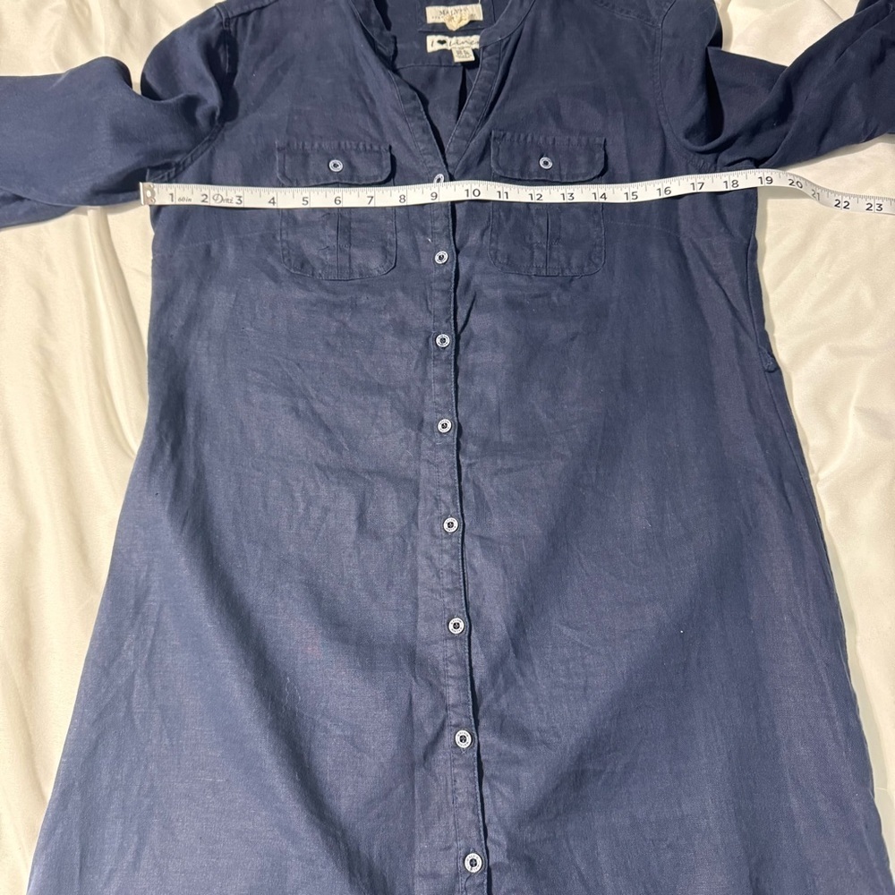 Malvin I ❤️ Linen Navy Shirt Dress Size M Button Front Midi Minimalist Classic - Picture 10 of 12